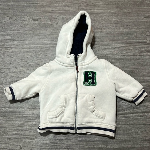 EUC Tommy Hilfiger 12 Months Cream Zip Hoodie Hooded Sweatshirt - Picture 1 of 3